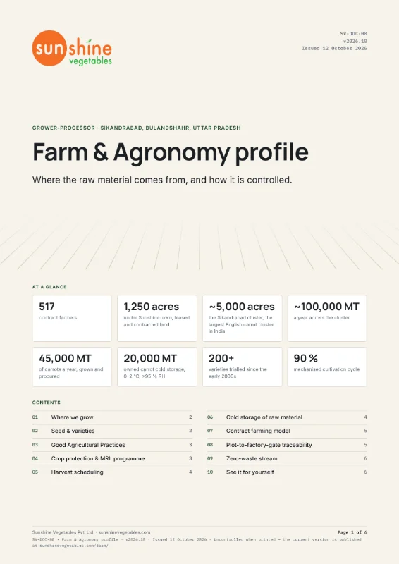Farm & Agronomy profile of Sunshine Vegetables, cover page